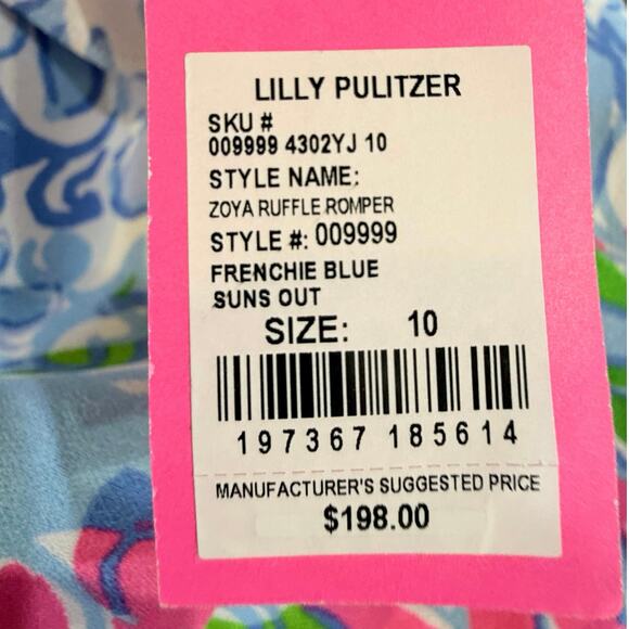 NWT Lilly Pulitzer Zoya Ruffle Romper Dress Frenchie Blue Suns Out Size 10 $198 - Picture 4 of 16